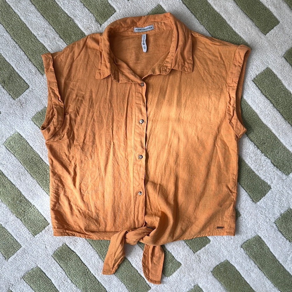 Funky Buddha Cap Sleeve Button Down Shirt
